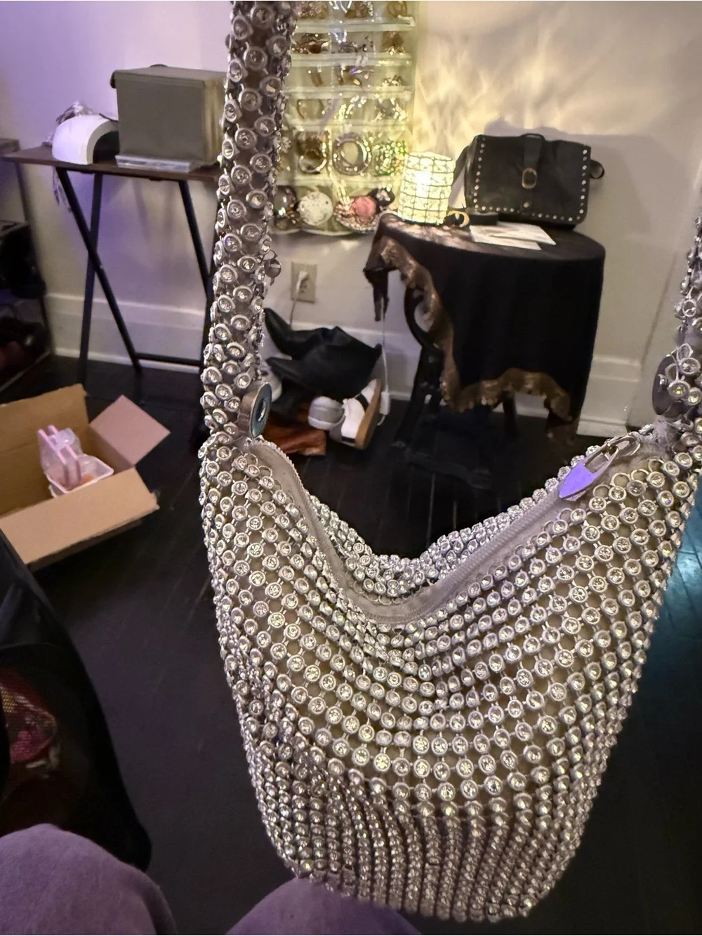 Crystal-Studded Evening Bag - Silver